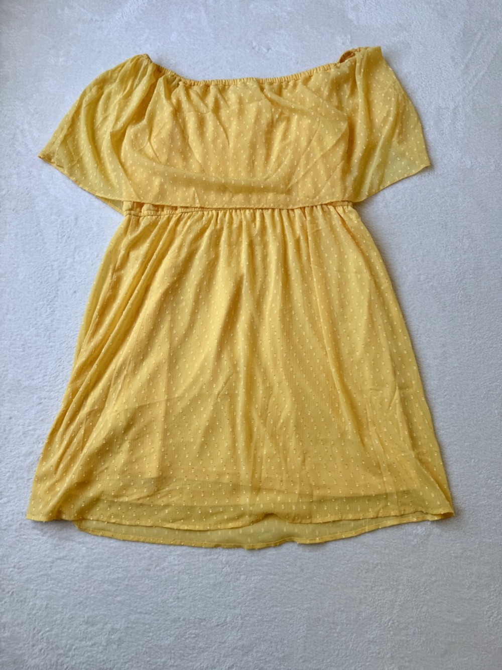 Justfab Yellow Swiss Dot Off Shoulder Mini Dress Boho Flutter Sleeve Women’s XXL - Picture 10 of 12